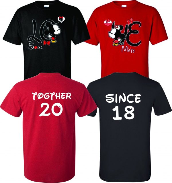 Soul Mate LO VE Celebrating Anniversary at Disney with custom couples matching valentine family matching tshirt