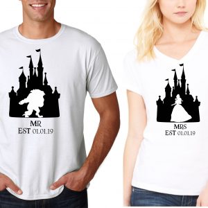 Mrs. Mr. Beauty and the beast  Celebrating Anniversary at Disney with custom couples matching valentine family matching tshirt