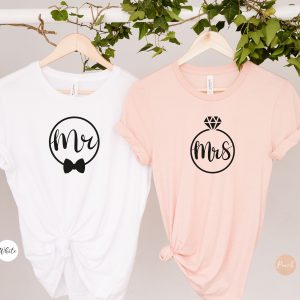 Mr And Mrs T-Shirt | Matching Couple Shirts | Just Married T-Shirt | Wife And Hubs T-Shirt | Ring & Tie T-Shirt