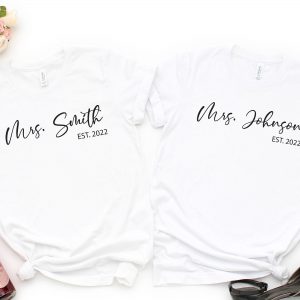 Mrs.Smith And Mrs.Johnson T-Shirt | Wedding Gift T-Shirts | Custom Bridal Gift T-Shirt
