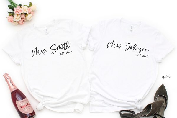 Mrs.Smith And Mrs.Johnson T-Shirt | Wedding Gift T-Shirts | Custom Bridal Gift T-Shirt